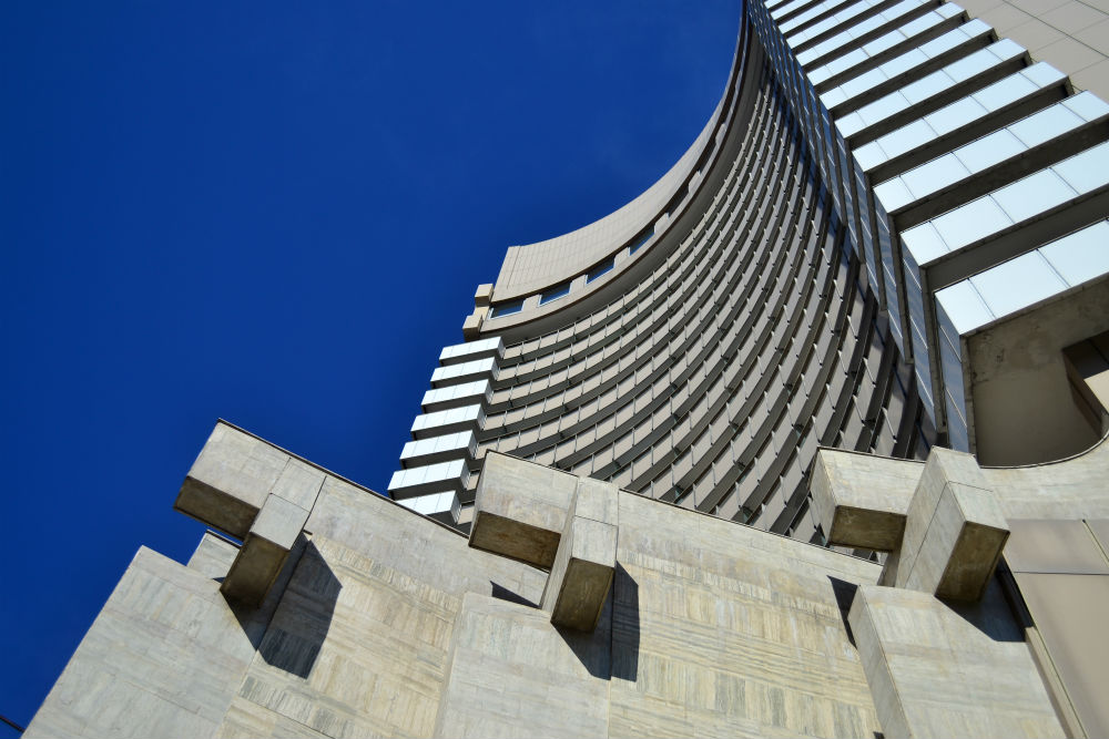 The Intercontinental before a big blue sky