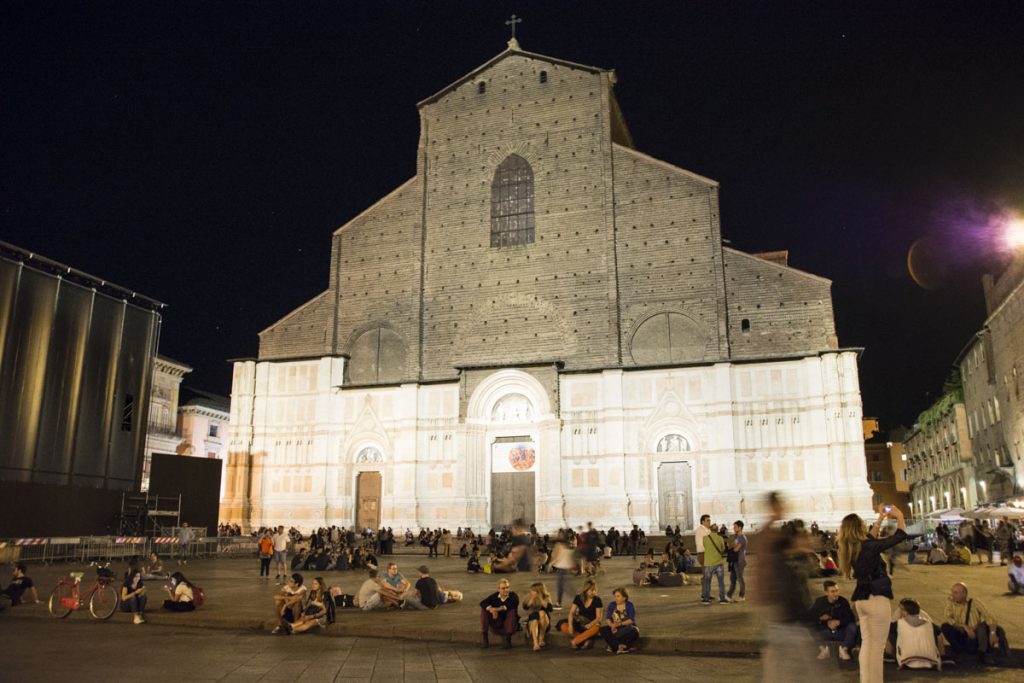 Night life lights up at Piazza Maggiore.